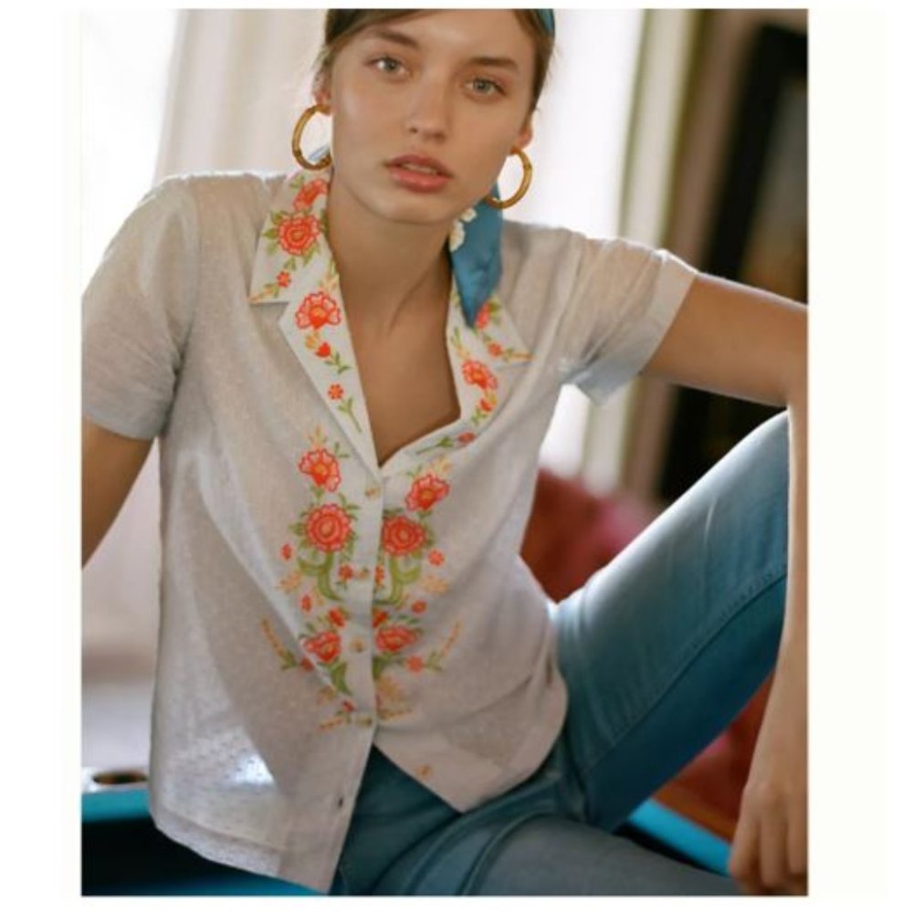 Christie Embroidered Button-down by Maeve from Anthropologie - Size 6
